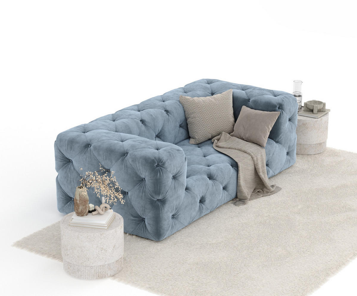 2-SITZER-SOFA Cosimo Blau Grau Samtstoff - Blaugrau/Schwarz, Holz/Holzwerkstoff (193/71/100cm) - Maison de Reve