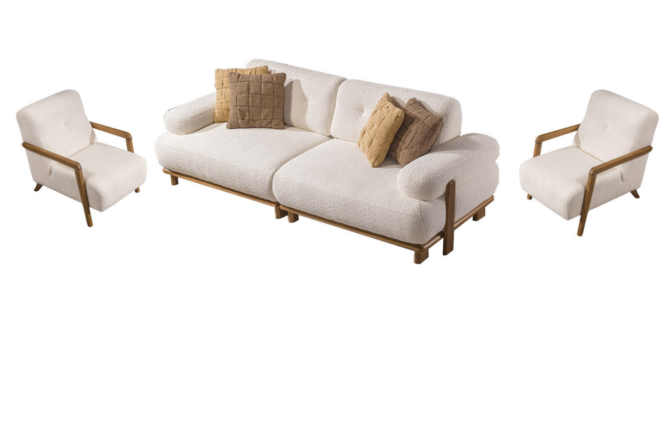 SITZGARNITUR Bully Creme Stellvariante:2+1+1 - Creme, Holz/Textil (190/85/100cm) - Villa Möbel