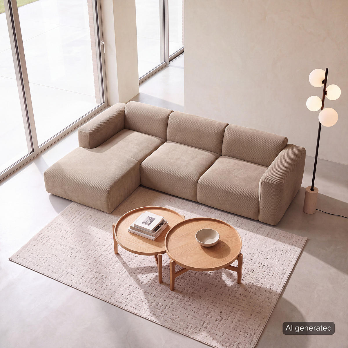 3-SITZER ECKSOFA mit Longchair - Taupe/Schwarz, Kunststoff/Textil (284/173cm) - home24