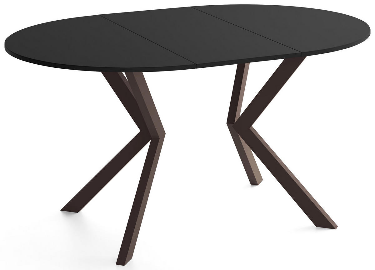 ESSTISCH Valio rund oval ausziehbar verlängerbar mit braunen Metallbeinen, Schwarz 100-140/100/76 cm - Schwarz/Braun, Holzwerkstoff/Metall (100/140/76cm) - WFL GROUP