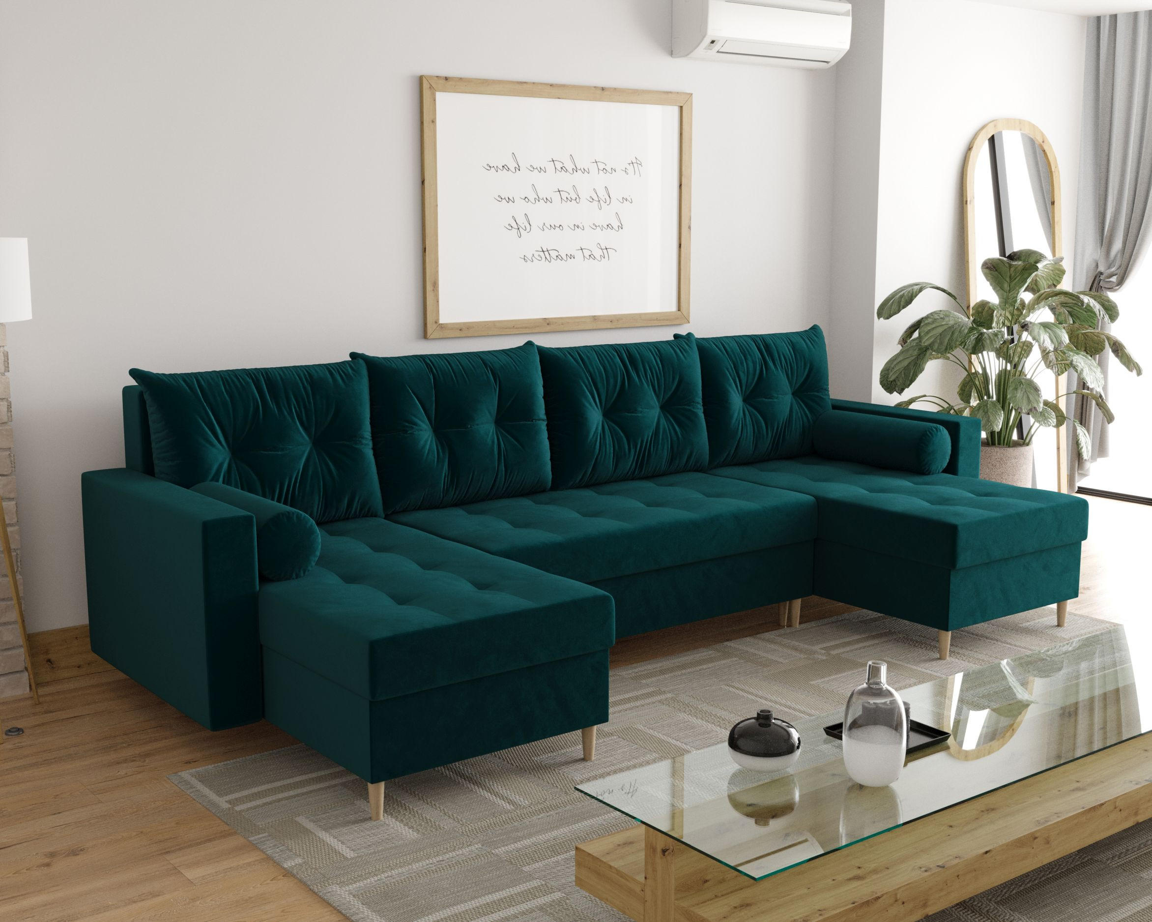 ECKSOFA SKANDI U Itaka 39 mit Schlaffunktion - Grün, Textil (300/88/145cm) - Bedante