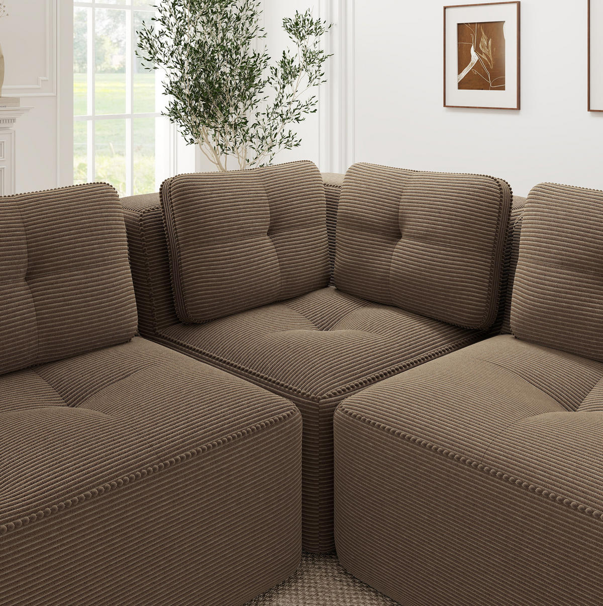 ECKSOFA modular ohne Aufbau Cord Brown - Braun, Kunststoff (177/297cm) - Meubliv
