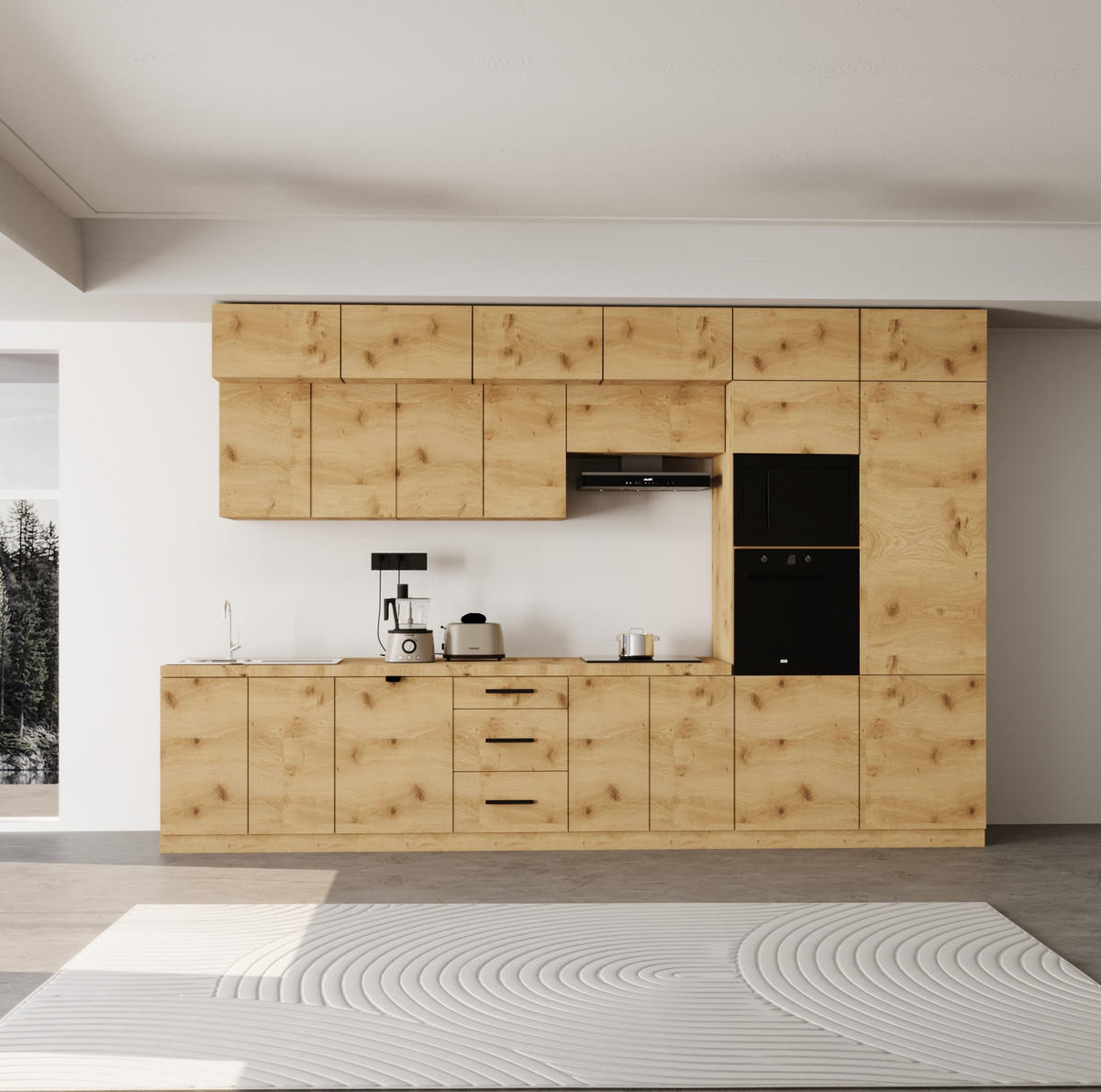 KÜCHENZEILE 400 cm - Langen KL9-M400 in Artisan Eiche - Eiche Artisan, Holz (400/248/58cm)