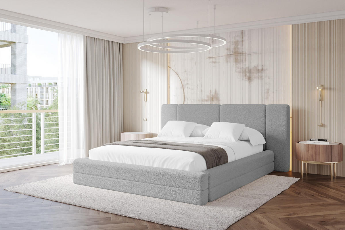 POLSTERBETT mit Bettkasten und Lattenrost, Bett mit Matratze H3/H4 - TEVO 160x200 Hellgrau - Taupe, Holzwerkstoff/Textil (160/200cm) - ALTDECOR