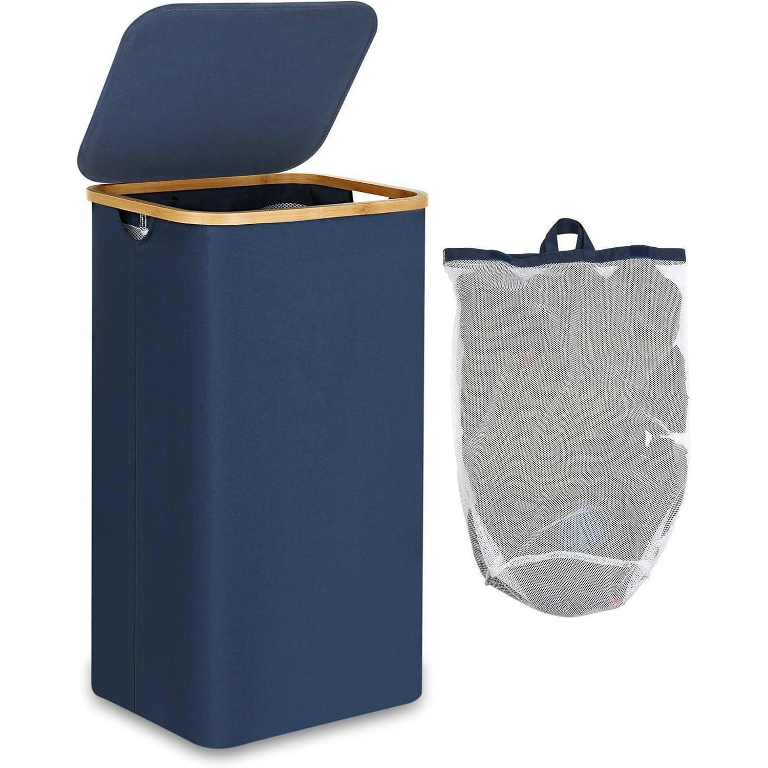 WÄSCHEKORB mit Deckel 100 Liter Blau - Blau, Naturmaterialien (35.6/12.7/45.7cm)