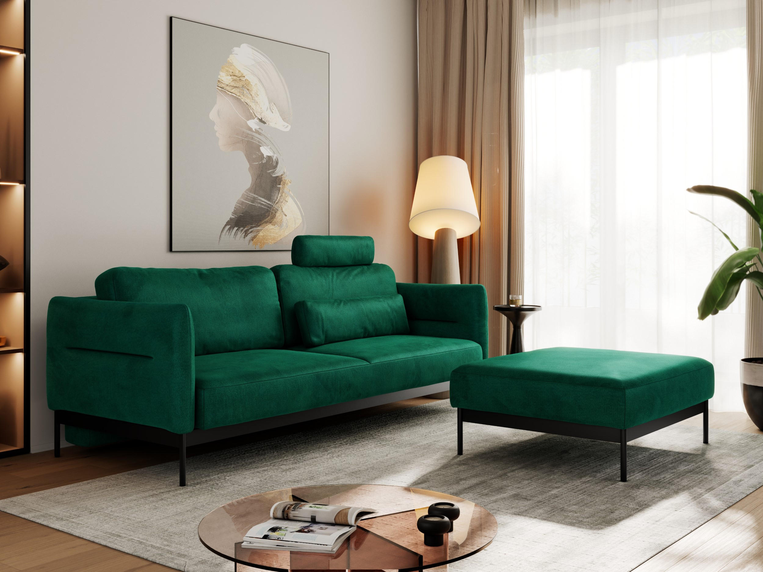SCHLAFSOFA SALENTO Dunkelgrün Velvet - Dunkelgrün/Schwarz, Textil/Metall (221/82/193cm) - MKS