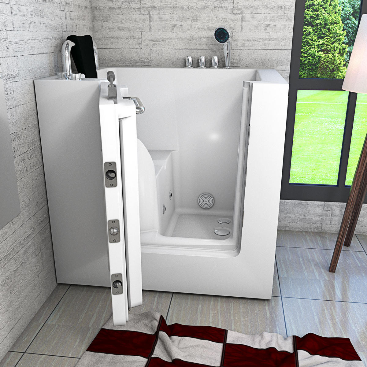 SITZWANNE Whirlpool mit Tür S02WP-TH-A-L - Weiß, Glas/Kunststoff (100/113/78cm) - AcquaVapore by Sandra Jentho