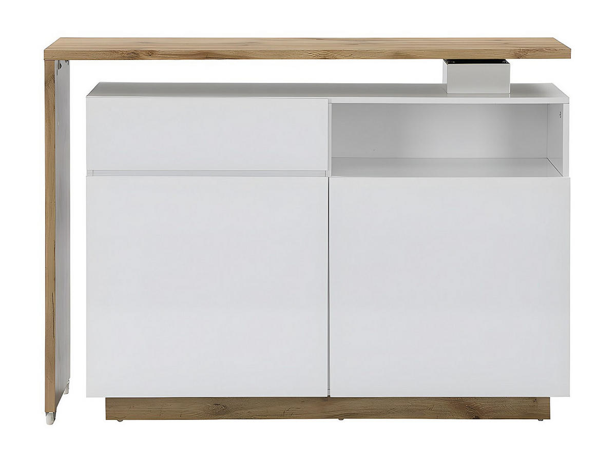 BARMÖBEL drehbar mit 2 Türen, 1 Schublade & 1 Ablage - MDF - Weiß lackiert & Naturfarben - ELDIR - Naturfarben, Holz (130/95/40cm) - Vente-Unique