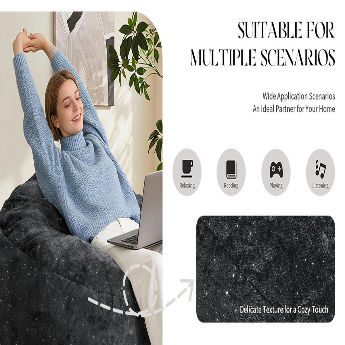 SITZSACK Ergonomisch Stoff 103 x 103 x 65 cm Ganzkörperunterstützung - Schwarz, Textil (103/31/103cm) - Raelunyi
