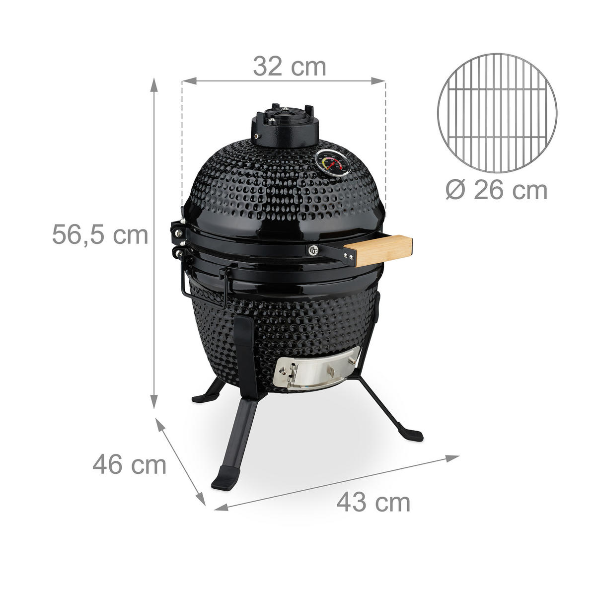 KAMADO-GRILL - Schwarz, Keramik/Metall (34/56.5cm) - Relaxdays