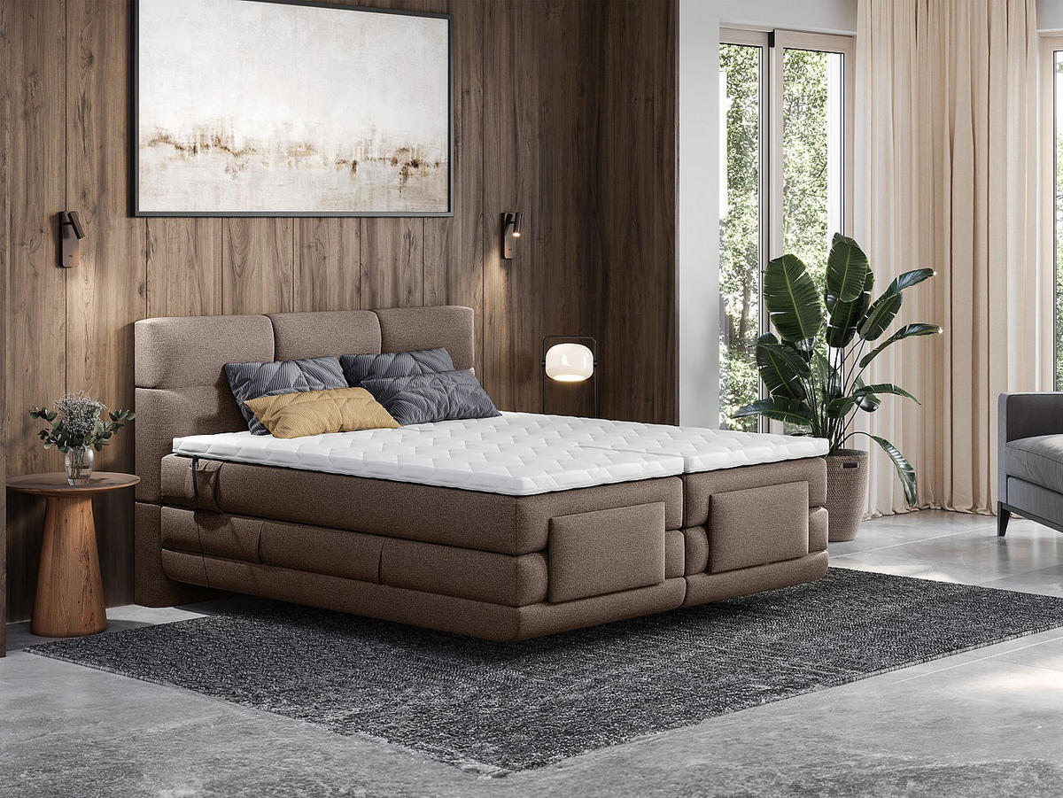 BOXSPRINGBETT - 2 Personen - stoff - braun Lodi - Braun, Textil (90/200cm) - Vente-Unique