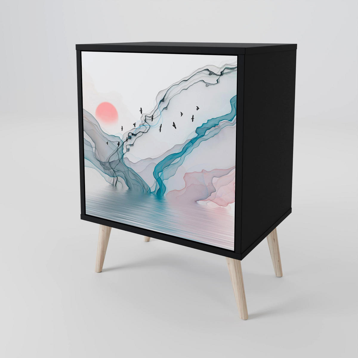 SIDEBOARD VELVET CROSSING, Schwarz, 57,5x42x75,5 cm, Goldfarbene Metallfüße - Goldfarben/Multicolor, Holzwerkstoff/Metall (57.5/75.5/42cm) - SpaceRebels
