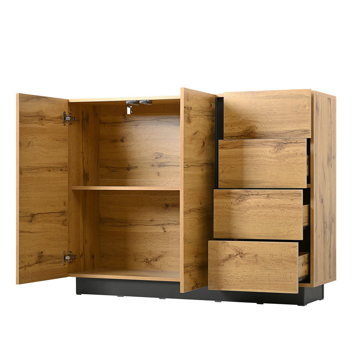SIDEBOARD 120/35,5/90,5 cm aus Spanplatte mit 4 Schubladen und 2 Türen Schwarz/Natur - Naturfarben, Holzwerkstoff (120/90.5/35.5cm) - Modenvie