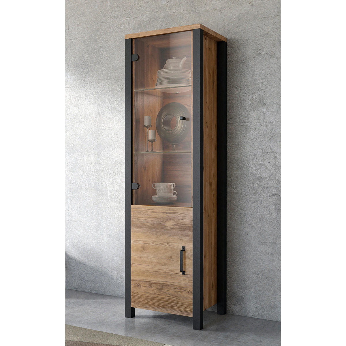 VITRINE Lyam Holz und Schwarz - Braun, Holzwerkstoff (56/191/43cm) - Petits-meubles