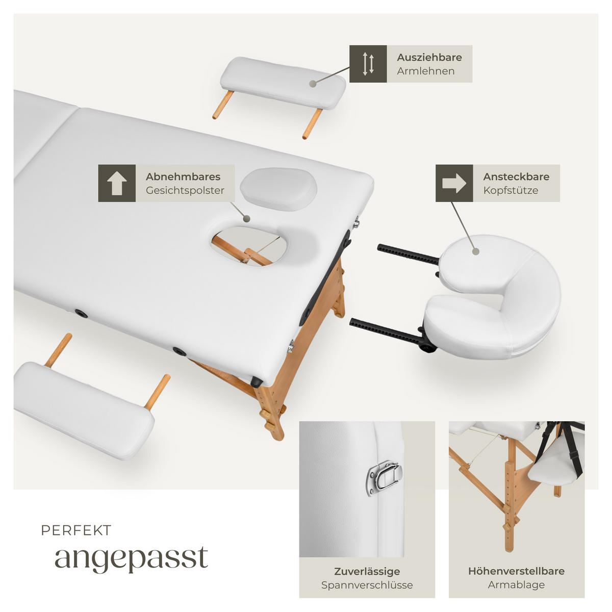 MASSAGELIEGE 2 Zonen Freddi,210 x 95 x 84 cm,weiß - Weiß, Holz (61/62/185cm) - tectake