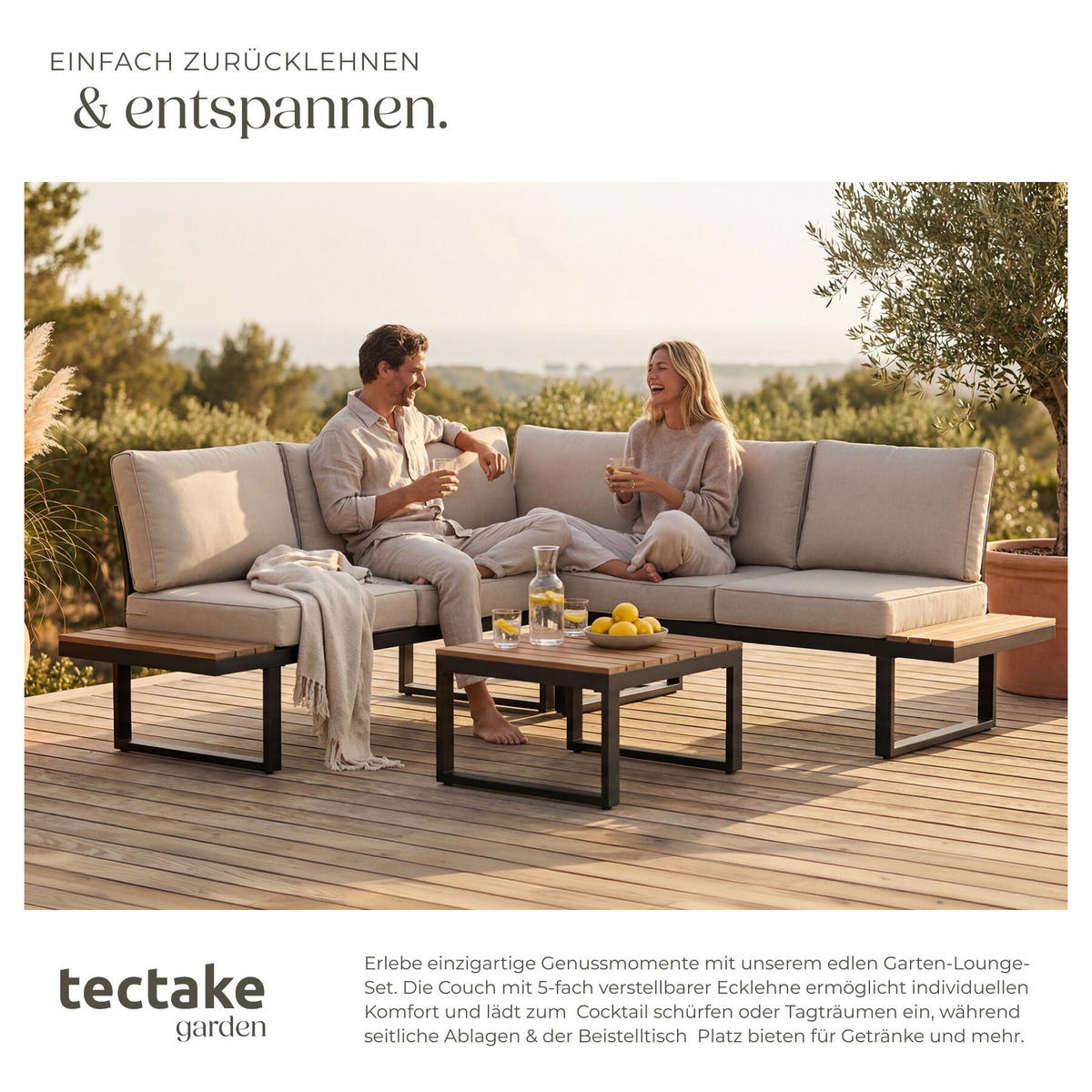GARTEN-LOUNGE-SET aus Aluminium Eliar, höhenverstellbare Ausgleichsschrauben, schwarz - Schwarz, Kunststoff - tectake