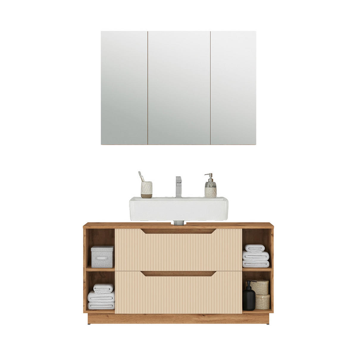 BADMÖBEL-SET Lotta Eiche/Kaschmir gestreift 2 Teile - Kaschmir/Eichefarben, Holzwerkstoff (119.2/62.5/35cm) - Vicco