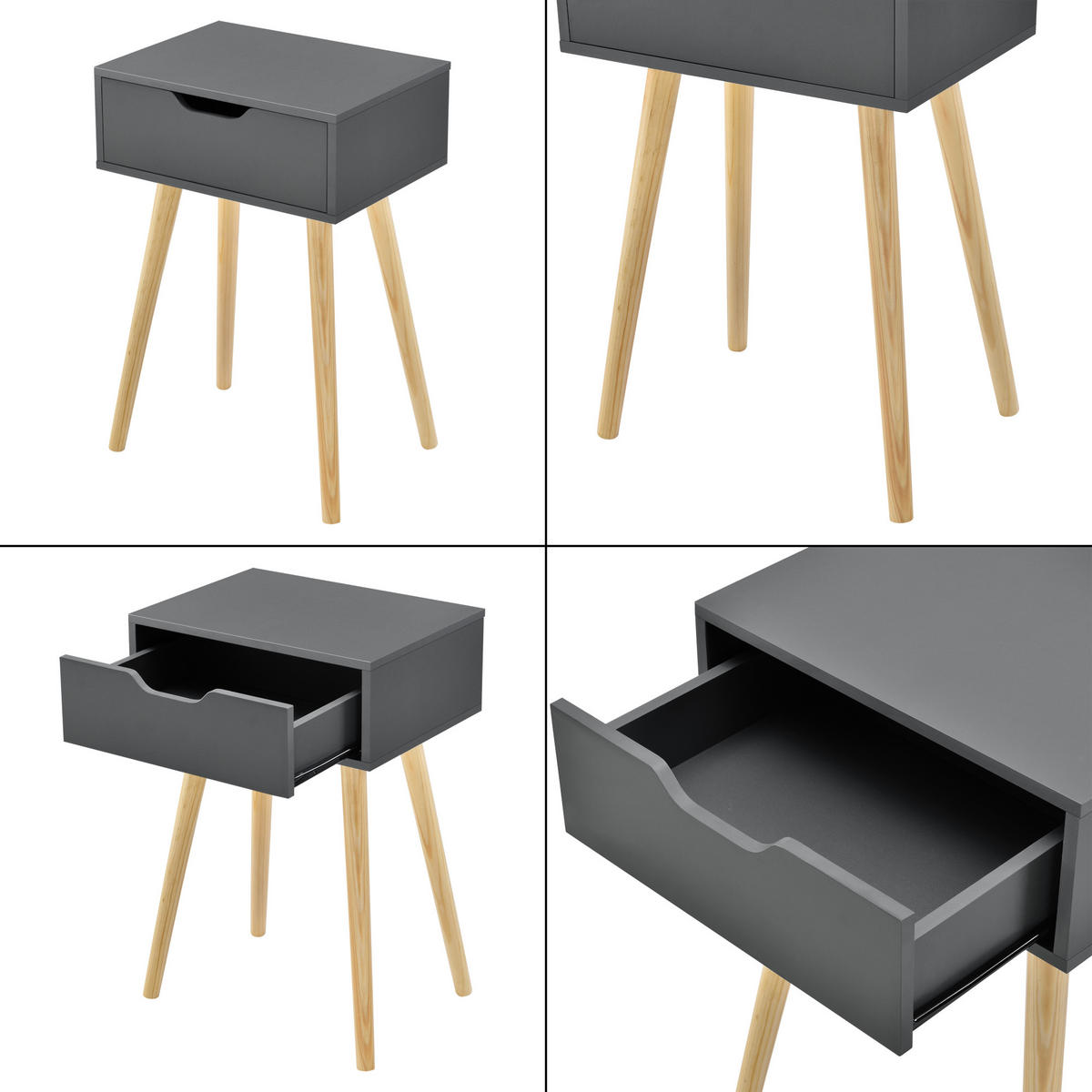 BEISTELLTISCH-SET 2 TLG. Östersund - Dunkelgrau/Naturfarben, Holz/Holzwerkstoff (29.5/40/60cm) - [en.casa]