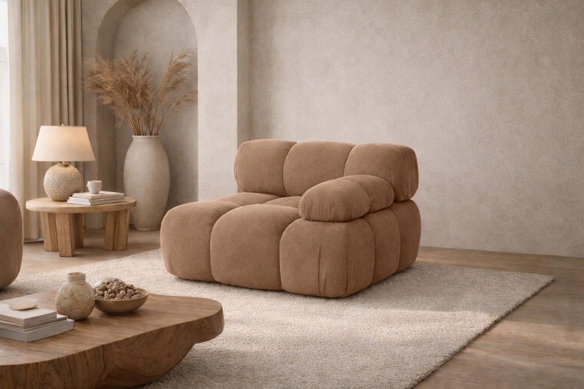 MODUL Seitlich, Für Modulares System, Stoff Salvador, Dunkelbeige, Rechts, Selia - Beige, Holz (95/70/95cm) - Kaiser Möbel