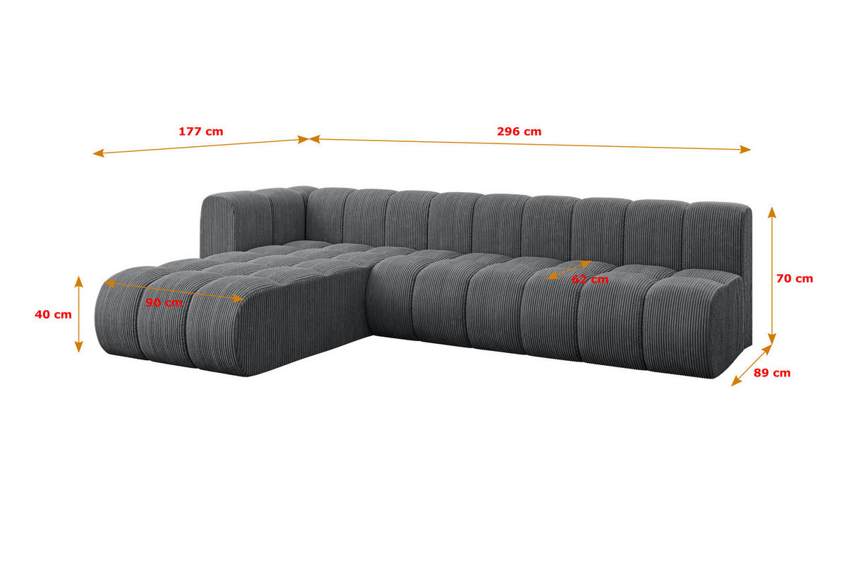 ECKSOFA modulares Sofa Darnel-L2 - 296x177x70 cm Dunkelgrau - Dunkelgrau, Holzwerkstoff/Textil (296/177cm) - ALTDECOR