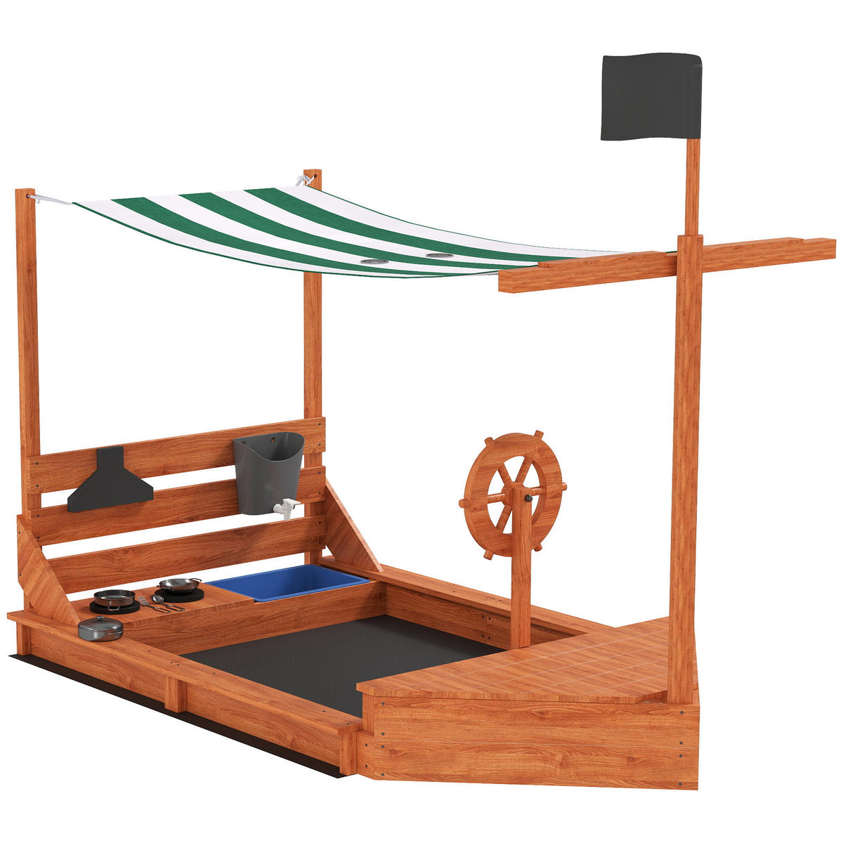 SANDKASTEN Sandkiste groß mit Abdeckung im Schiff Design Matschekiste aus Holz - Orange, Holz (180/103/144.5cm) - Outsunny