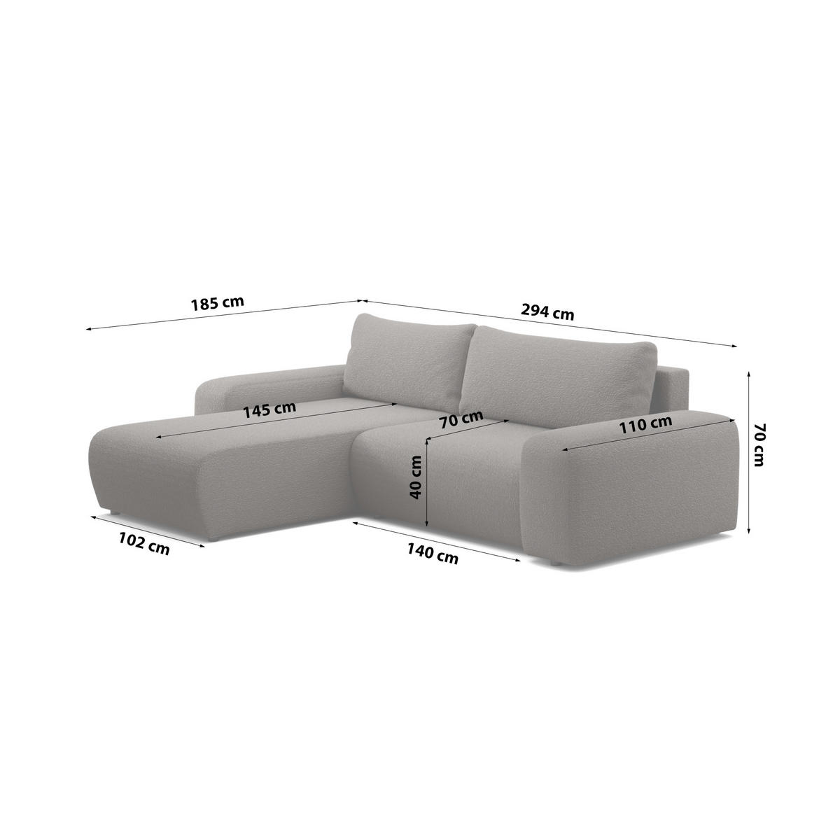 ECKSOFA Bornim Universelle Grau (Anthology 18) - Grau, Textil (294/185cm) - Fedve