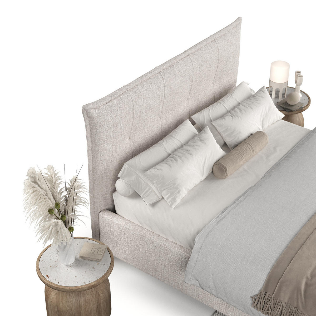 POLSTERBETT Plaza 140/200 cm Hellbeige im Neve Stoff - Sandfarben/Naturfarben, Holz/Holzwerkstoff (140/200cm) - AltaBeds