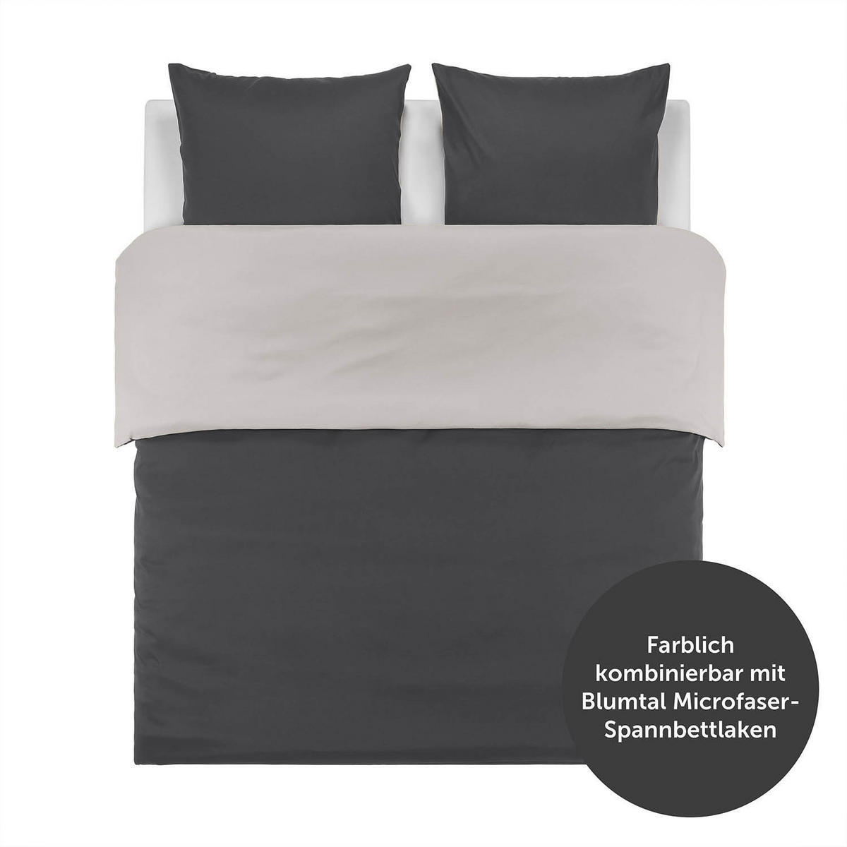 WENDEBETTWÄSCHE Ebba 155/200 cm 2 mal 80/80 cm, Anthrazit und Hellgrau - Anthrazit/Hellgrau, Textil (155/200cm) - Blumtal