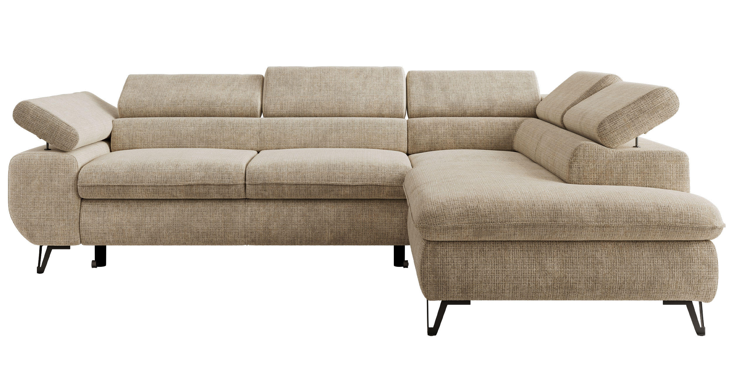 ECKSOFA PABLO L Beige Schenille grob gewebt - Rechts Seite - Beige/Schwarz, Textil/Metall (273/208cm) - MKS