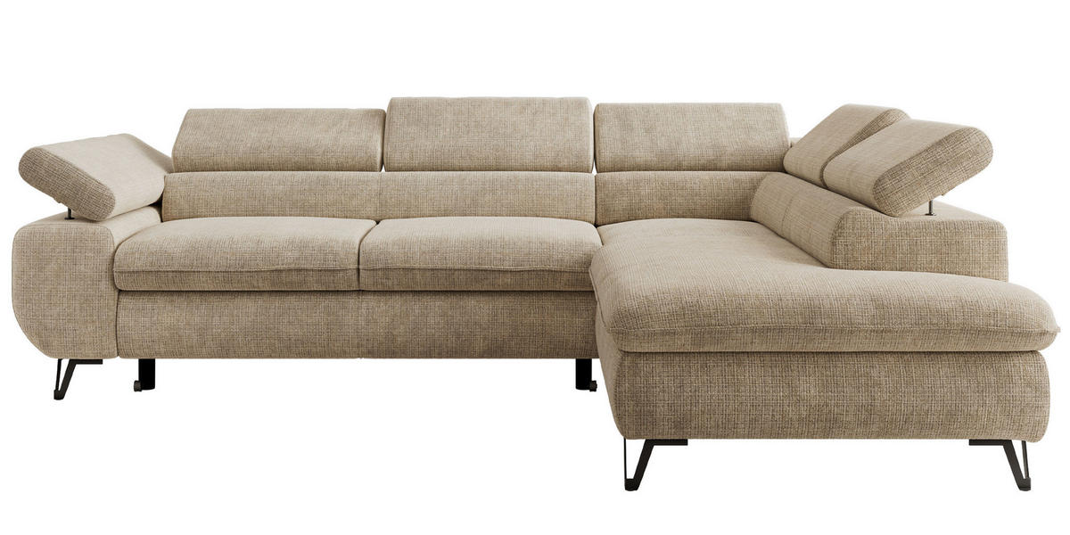 ECKSOFA PABLO L Beige Schenille grob gewebt - Rechts Seite - Beige/Schwarz, Textil/Metall (273/208cm) - MKS