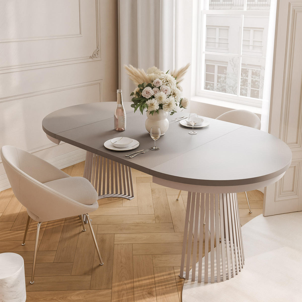 AUSZIEHTISCH AUREA 100-180/75 cm, Kaschmir / Lehmgrau - Kaschmir/Greige, Holzwerkstoff/Metall (100/100/75cm) - Idohome