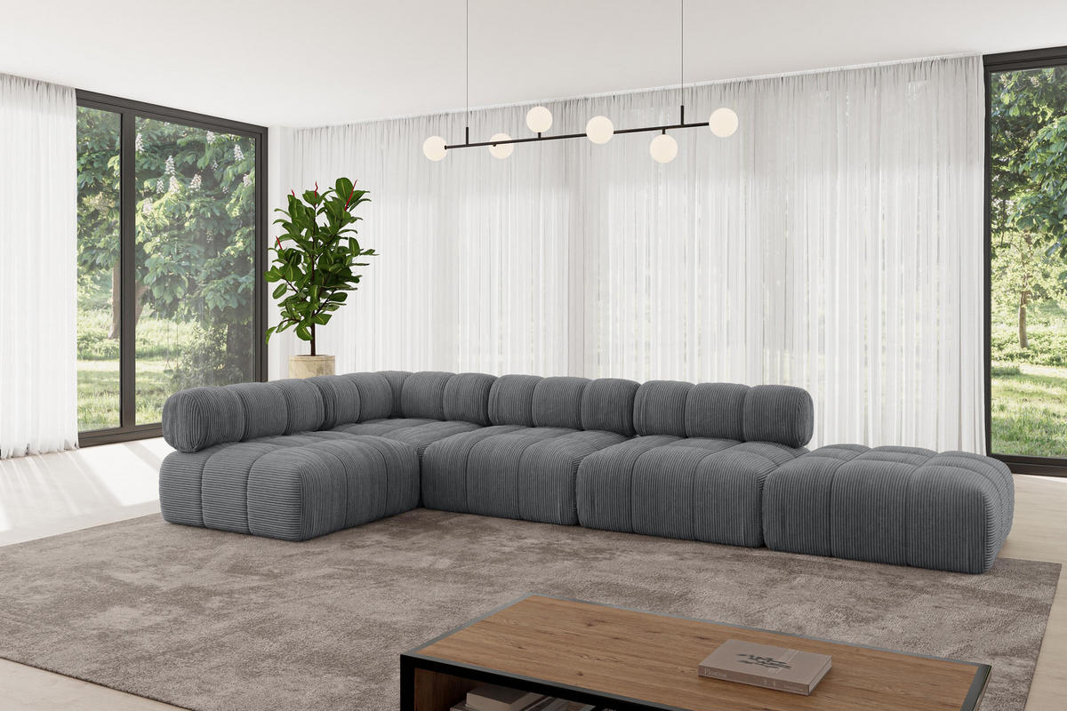 ECKSOFA modulares Sofa Favio-L2 - 380x190x70 cm Dunkelgrau Cord - Dunkelgrau, Holzwerkstoff/Textil (380/190cm) - ALTDECOR