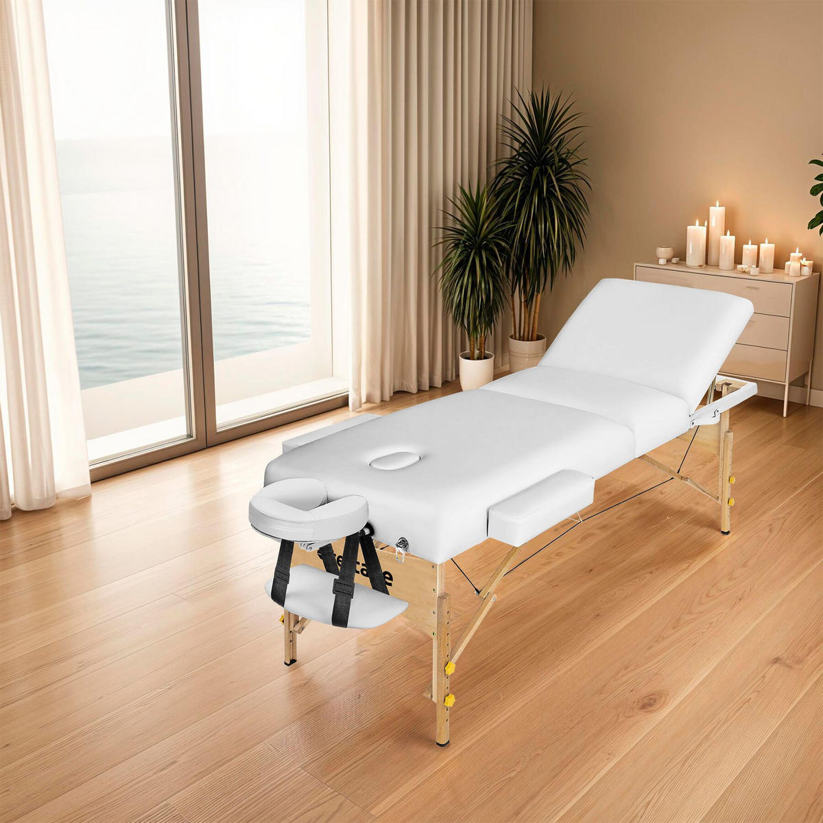 MASSAGELIEGE 3 Zonen, 218 x 102 x 90 cm,weiß - Weiß, Holz (102/90/218cm) - tectake
