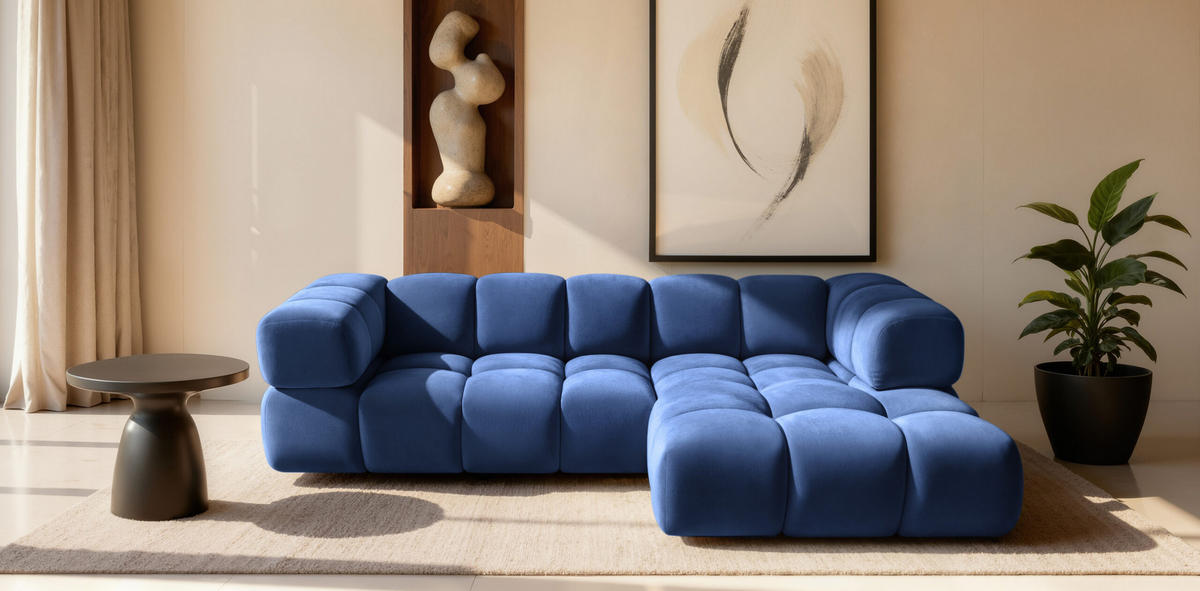 ECKSOFA L-Form Averro, stoff Bluvel, Tintenblau, Rechts - Blau, Holz (280/150cm) - Kaiser Möbel