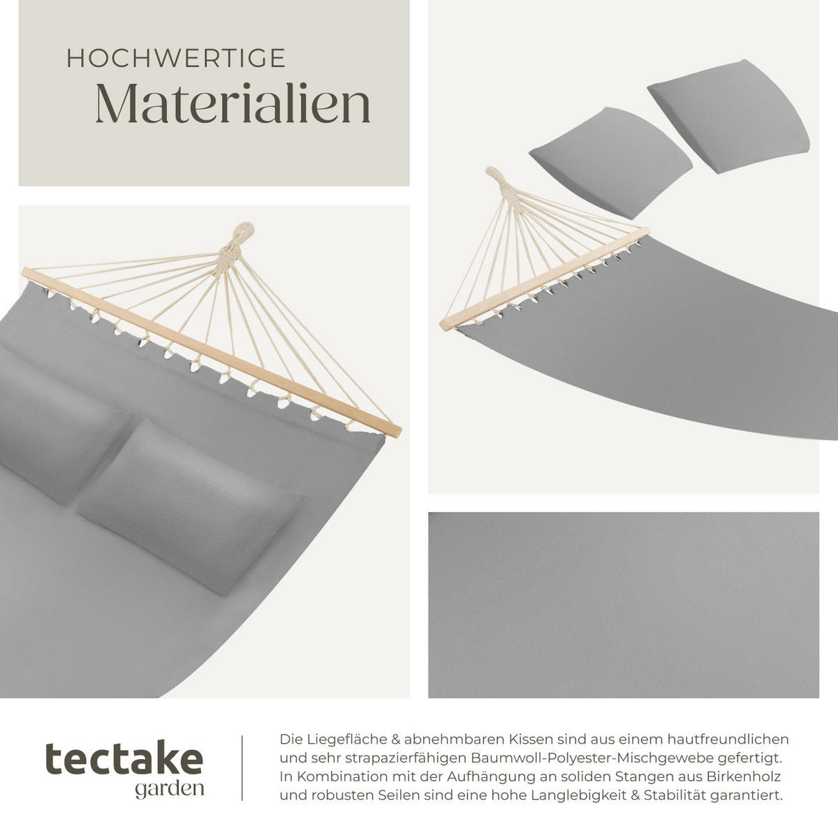 HÄNGEMATTE Eden,230 x 145 cm,hellgrau - Hellgrau, Kunststoff (150/2.5/325cm) - tectake