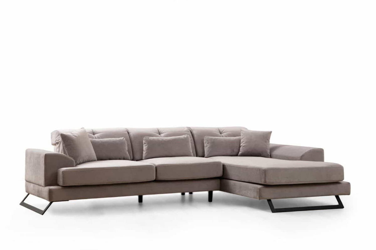 ECKSOFA mit verstellbarer Rückenlehne - Hellgrau/Schwarz, Holz/Textil (190/304cm) - myHomelando
