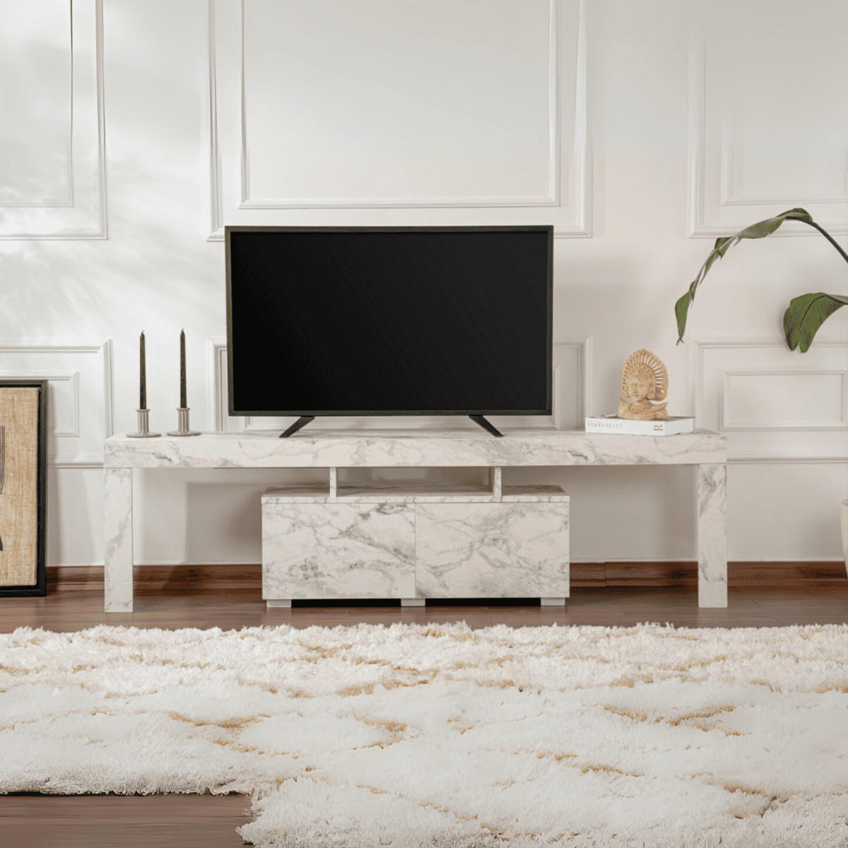 TV-MÖBEL mit 2 Klapptüren 180/31/50 cm - Weiß, Holzwerkstoff (31.3/50/180cm) - Calicosy