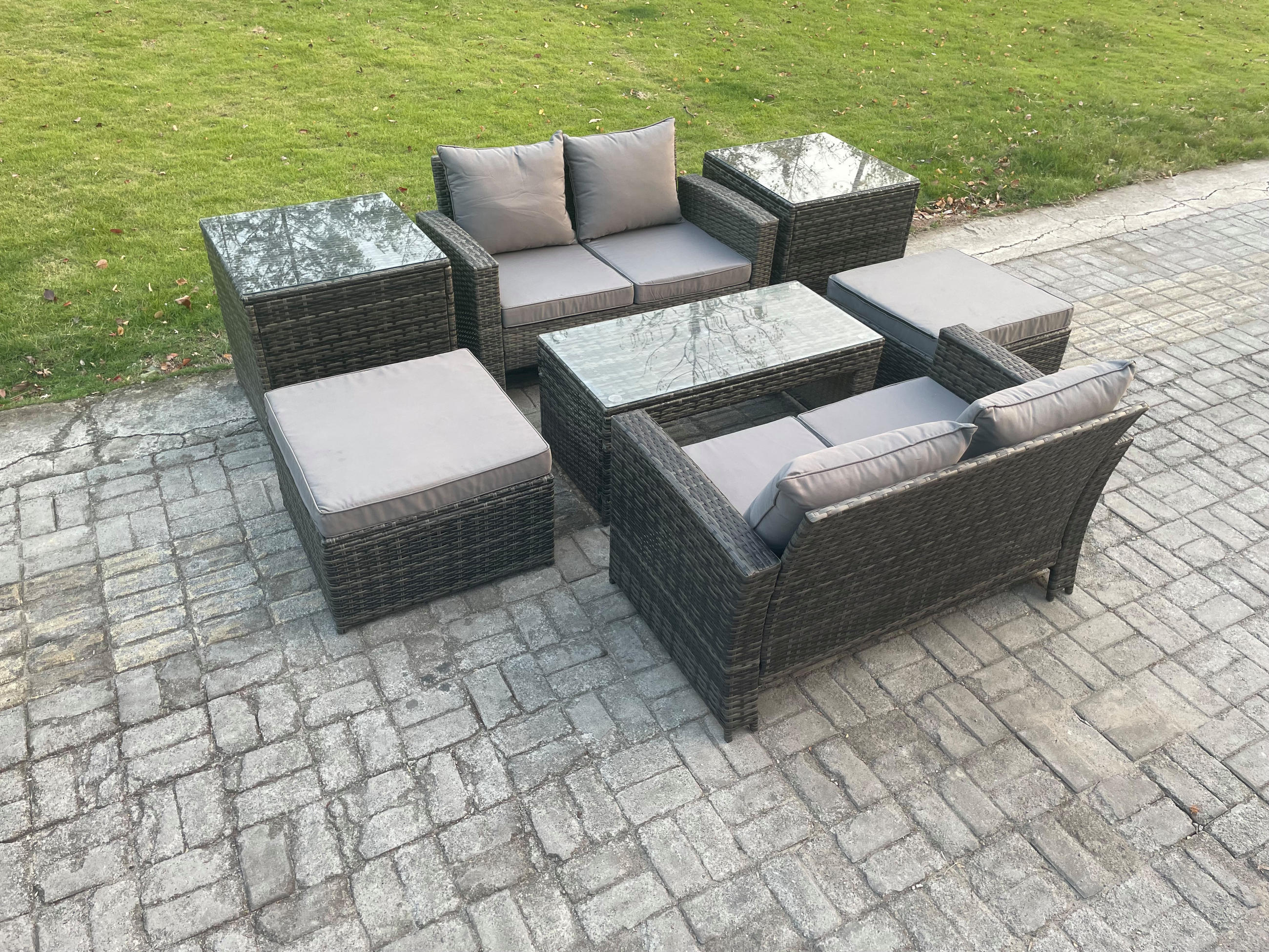GARTENMÖBEL Set Polyrattan Dunkelgrau 6-Sitzer - Dunkelgrau, Metall - Fimous