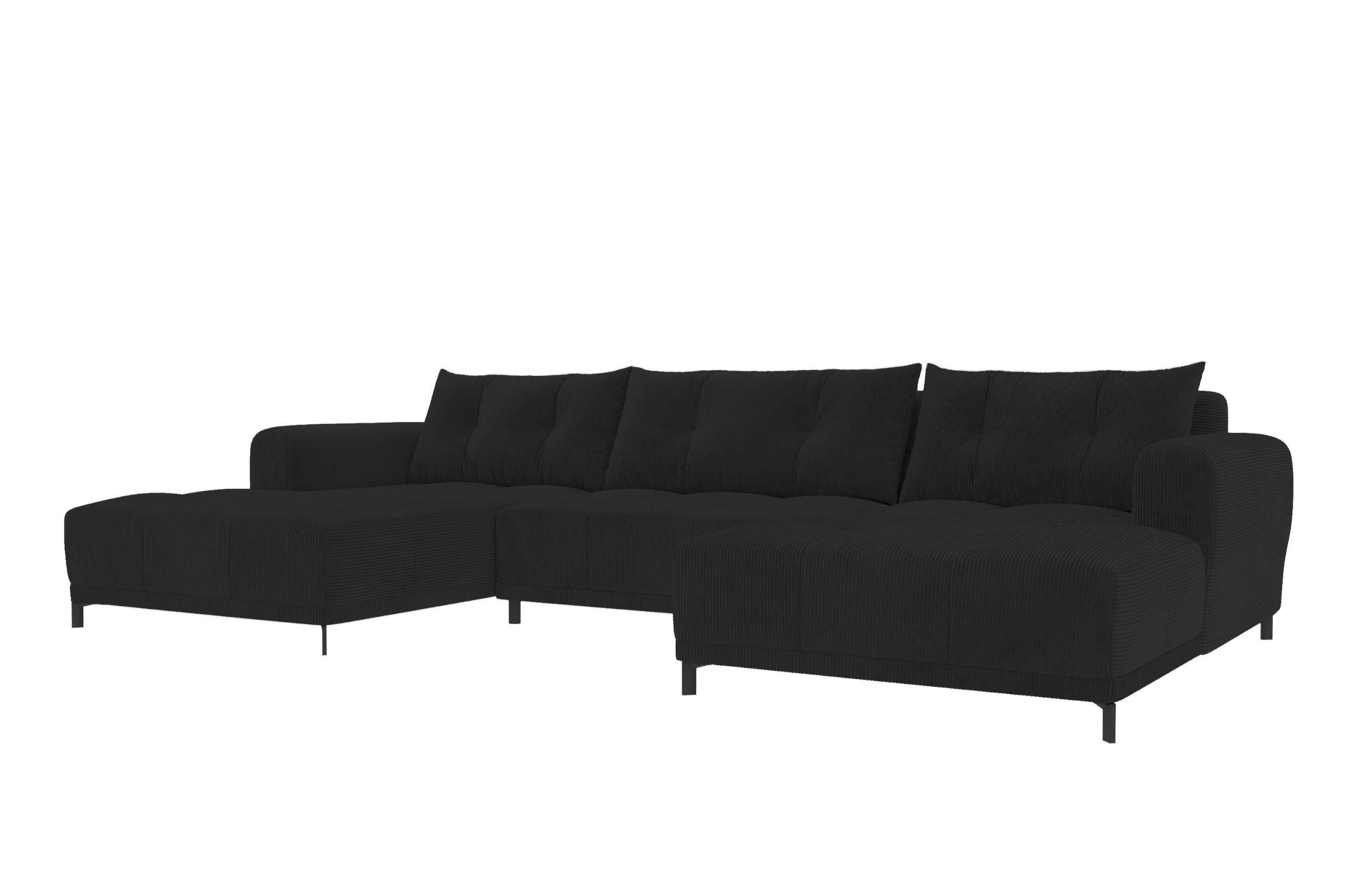 WOHNLANDSCHAFT Massimo Cordstoff Schwarz inkl. Schlaffunktion - Schwarz, Textil/Metall (356/94/181cm) - 99rooms