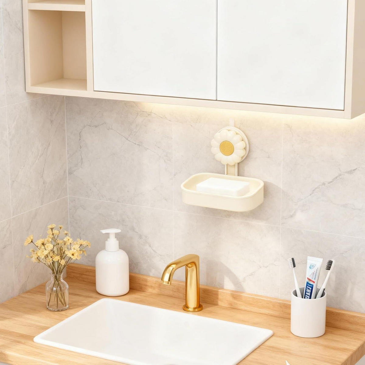 SEIFENHALTER 2er Set mit Saugnapf Weiß - Beige, Kunststoff (8.5/1.5/13.5cm)