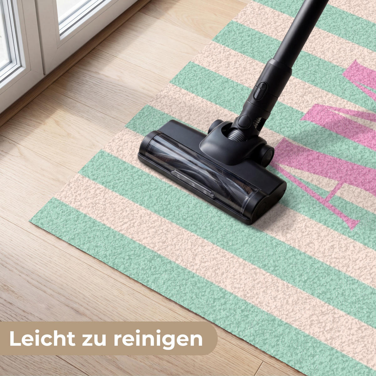FUSSMATTE Rosa – Grün – Streifen – Amore 150x90 cm - Mintgrün, Kunststoff (150/0.4cm) - MuchoWow