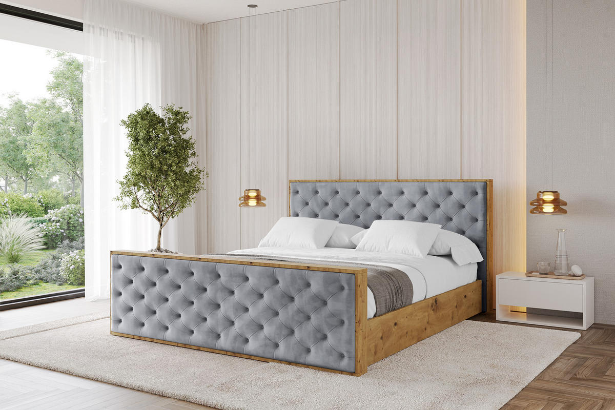 POLSTERBETT mit Bettkasten, Fußteil und Lattenrost, Boxbett ohne Matratze - ENZO3-Z 180x200 Grau - Grau, Holzwerkstoff/Textil (180/200cm) - ALTDECOR
