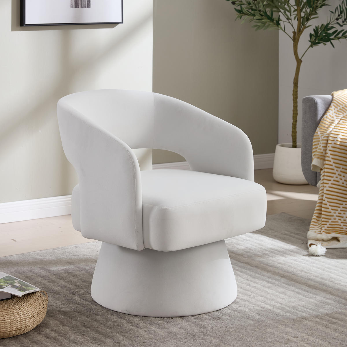 SESSEL Chenille Beige drehbar - Beige, Holzwerkstoff/Textil (68/75/66cm) - WISHDOR