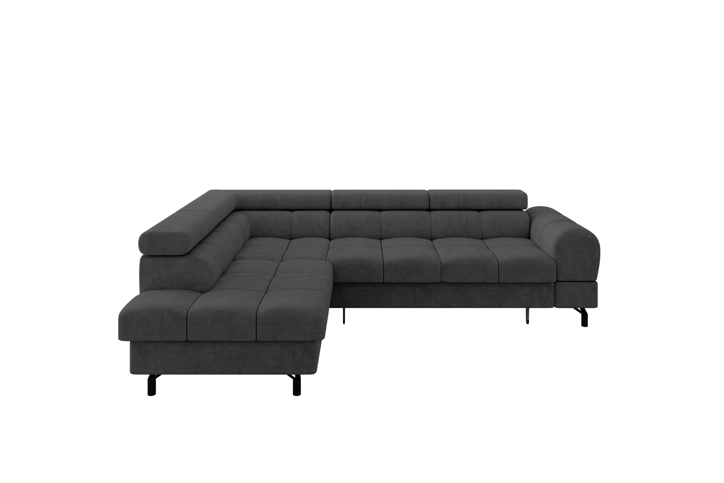 ECKSOFA mit Schlaffunktion Ottomane Links LUMA-L 272x203x70 Dunkelgrau Velours - Dunkelgrau/Schwarz, Holzwerkstoff/Kunststoff (272/203cm) - ALTDECOR