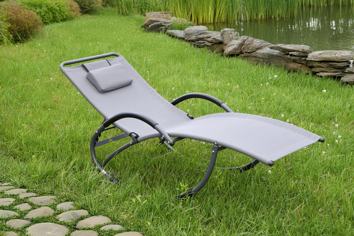 SCHAUKELLIEGE Lucia Stahl Grau Stahl Sonnenliege Relaxliege Gartenliege - Grau, Metall (63/106/177cm) - DELUKE