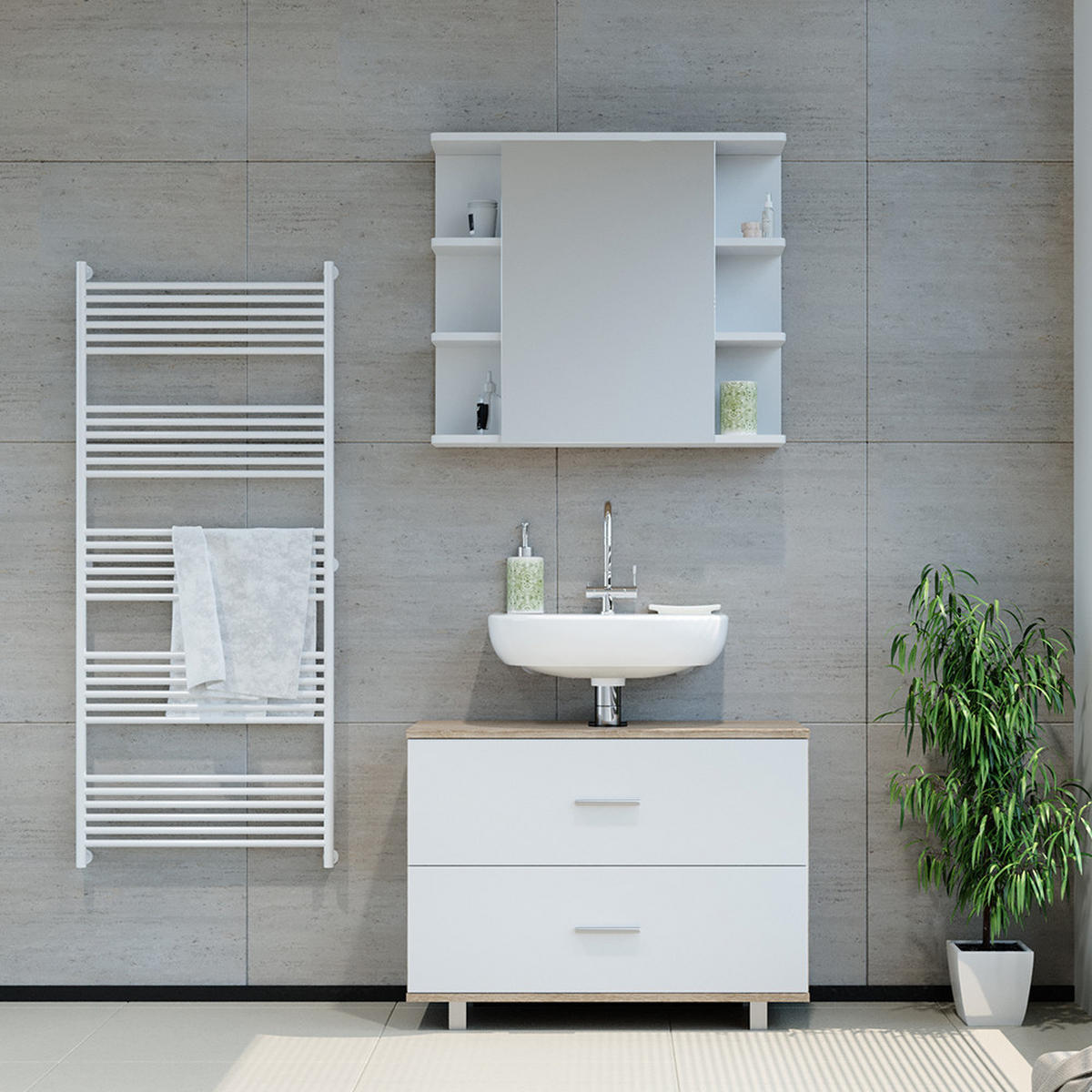 Weiß/Sonoma Eiche, Holzwerkstoff (80.2/60.8/33cm) - Vicco