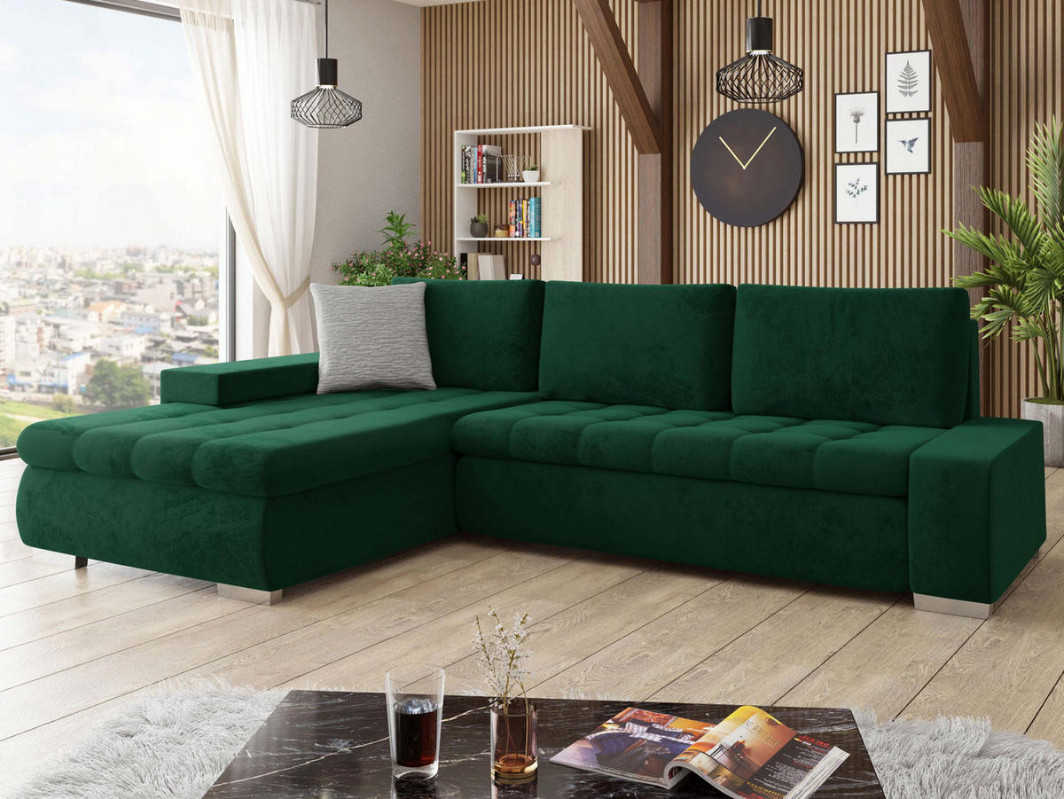 ECKSOFA Orkan Premium - Smaragdgrün/Beige, Holz/Textil (302/213cm) - MIRJAN24