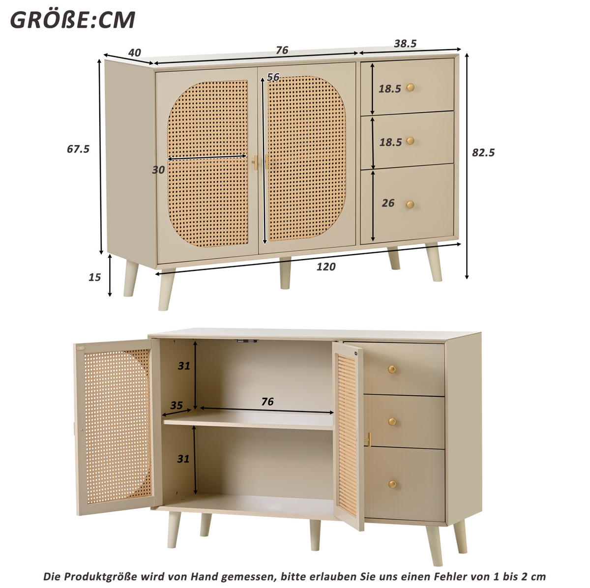 SIDEBOARD 120/40/82,5 cm aus Spanplatte mit 2 Türen und 3 Schubladen Gebrochenweiß - Weiß, Holzwerkstoff (120/82.5/40cm) - Modenvie