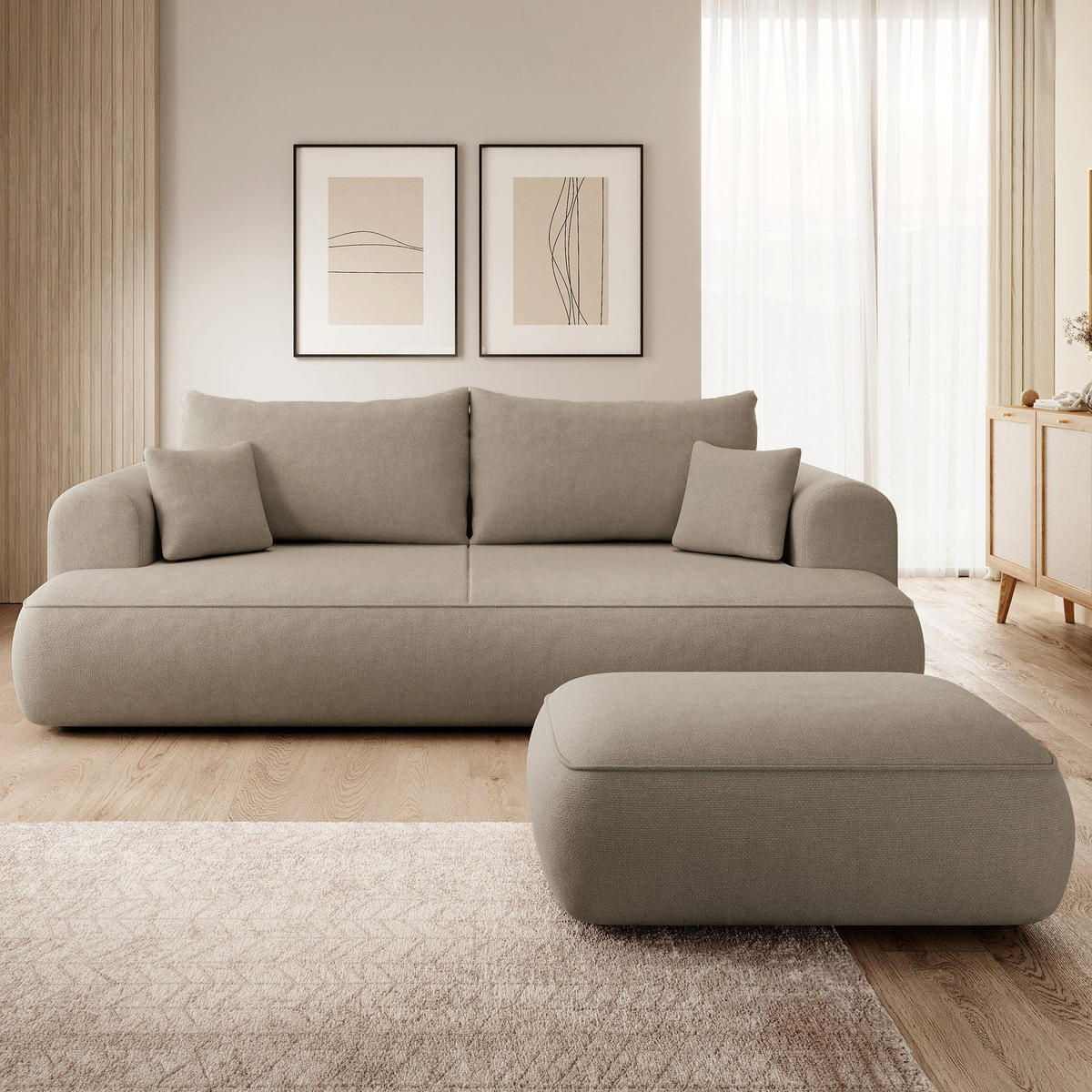 TABURET Ovo, 100 cm, ženilková látka - černá/šedohnědá, dřevo/plast (100/44/68cm) - Selsey