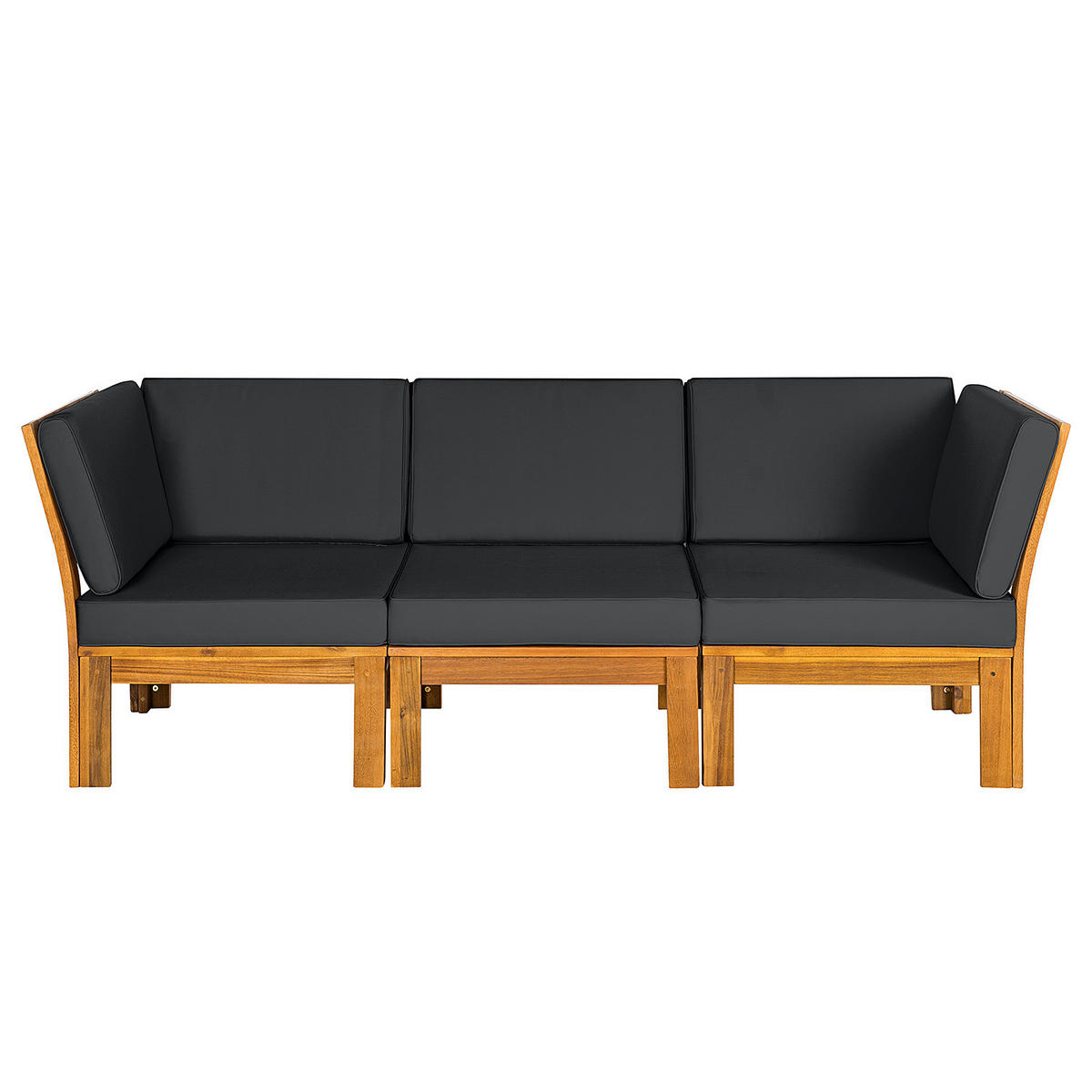 LOUNGESOFA - Webstoff / Akazie massiv - 3-teilig - Anthrazit, Holz/Textil - home24
